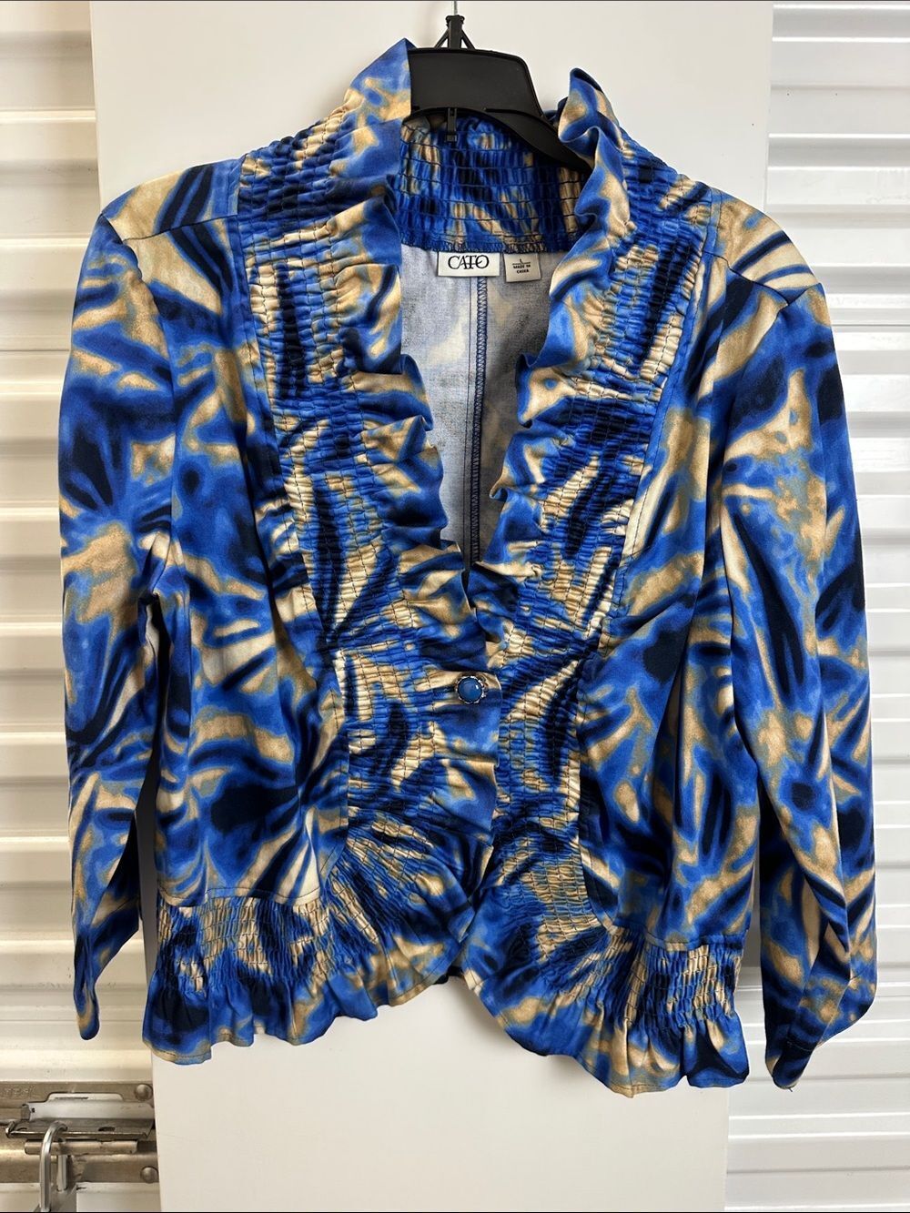 Cato Blue & Gold Ruffled Printed Jacket